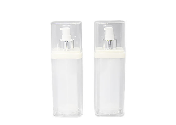 100ml BPA Free Acrylic Airless Bottle Transparent Square Shape OD 57.5mm